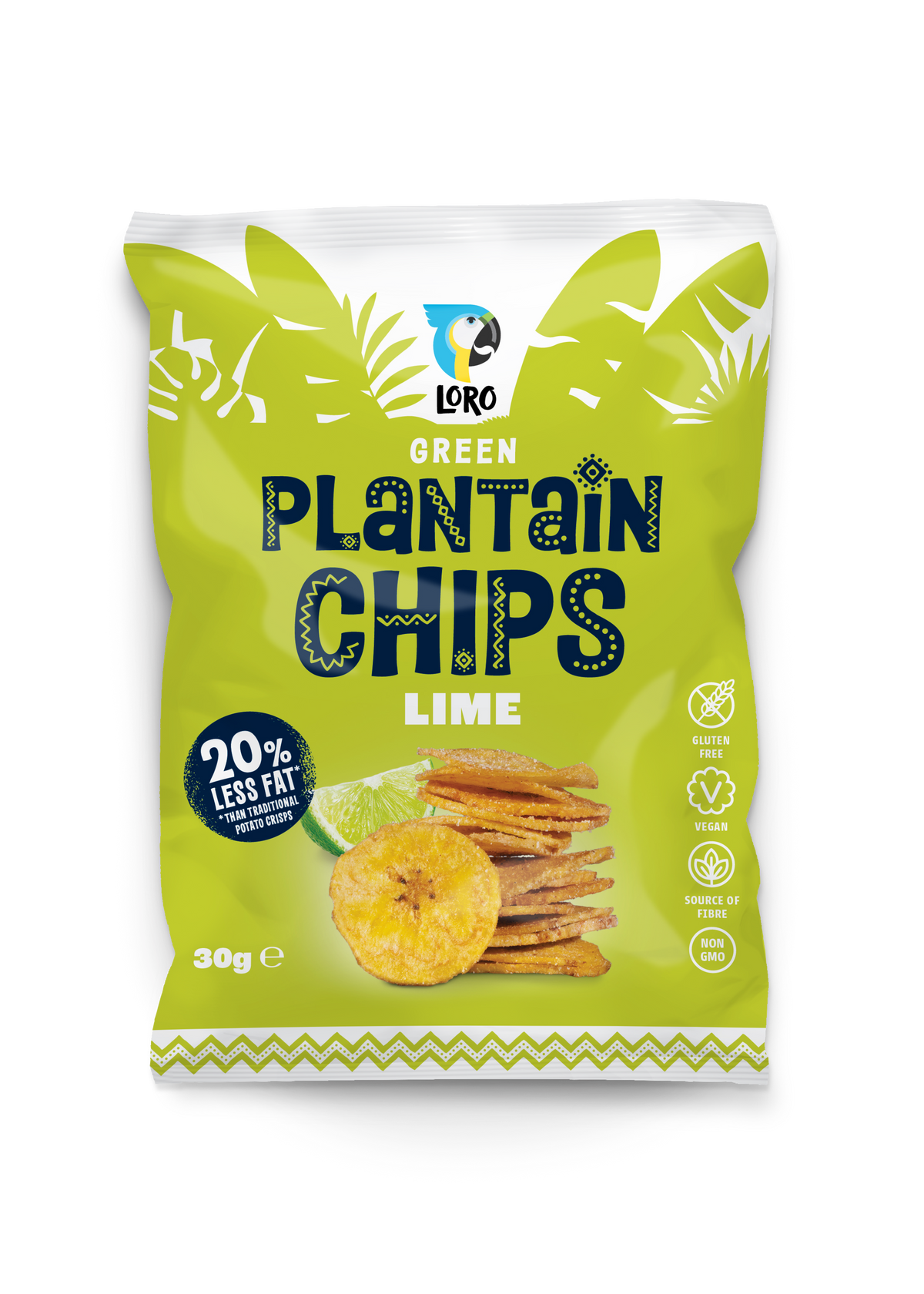 Loro Green Plantain Chips Lime 30g bag